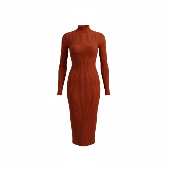 Elegant Rust Long Sleeve Dress - Picture 3 of 8
